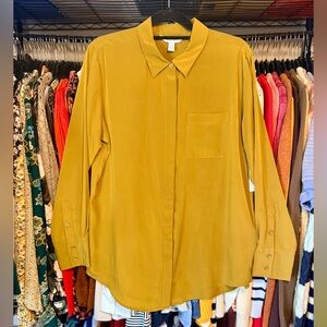 Nine West Silk Button-Down Shirt | Brand New W/ Tags | Golden Mustard | Large